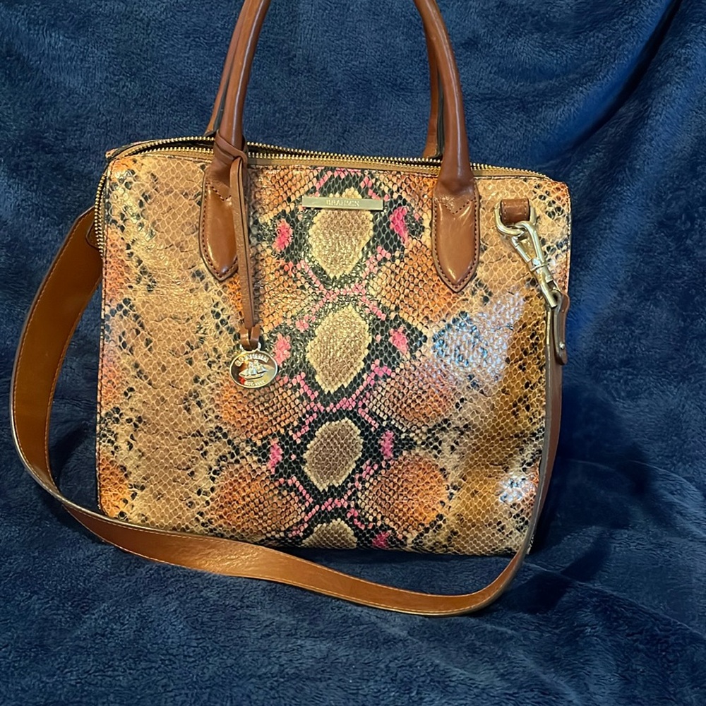 BRAHMIN  CAROLINE MAHOGANY CASSAWAY SNAKESKIN PRINT
